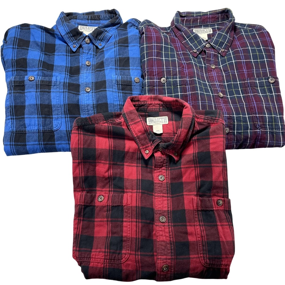 Duluth Trading Co Shirt Mens 2XL Multicolor Plaid Flannel Button Front Lot 3